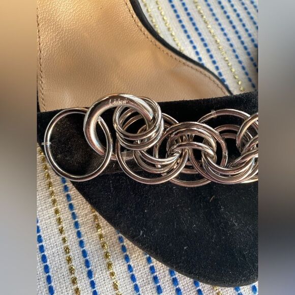 Chloe , black shoes with chains in front and ankle bracelet, new never used - Picture 5 of 8